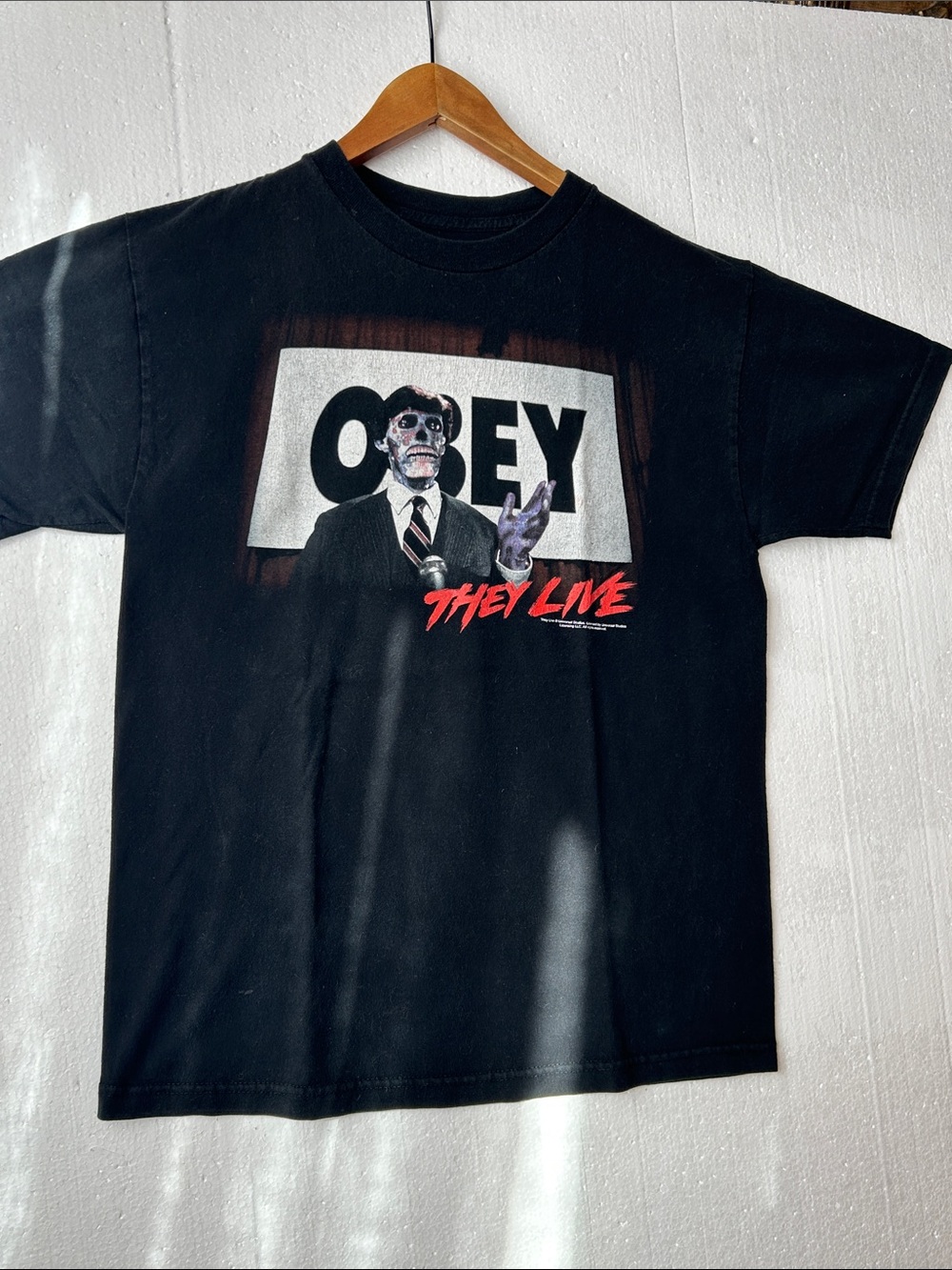 Obey Licensed Black 'They Live' Graphic Short-Sleeve Tee. Size Medium.